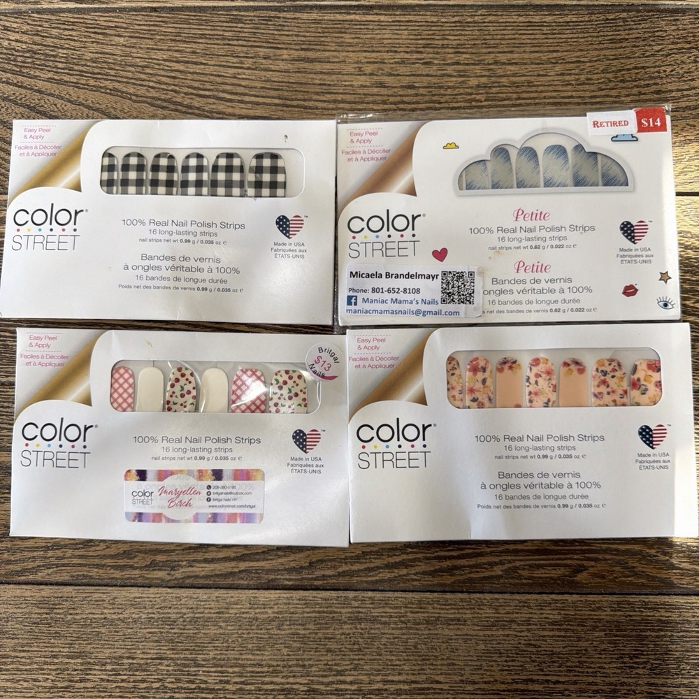 4 Sets Of Color Street Nail Polish Strips Cherry Floral Plaid Made USA Retired